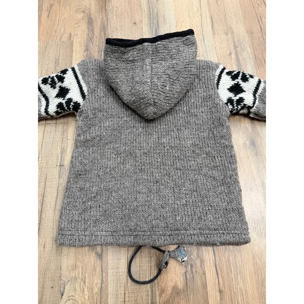 Handmade 100%‎ Wool Zip Up Hoodie Andean Sweater Gray Nepal Size L